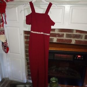 Sz 7 one PC pantsuit with rhinestone waist off the shoulder with strap